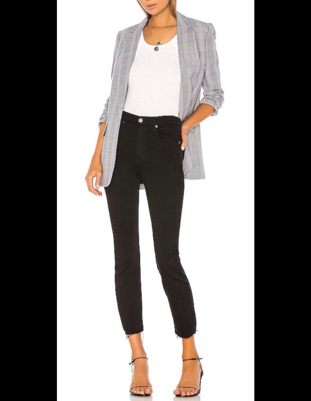 GRLFRND Reed High Rise Slim Leg Cropped Raw Hem Jeans In Black Magic Size 25